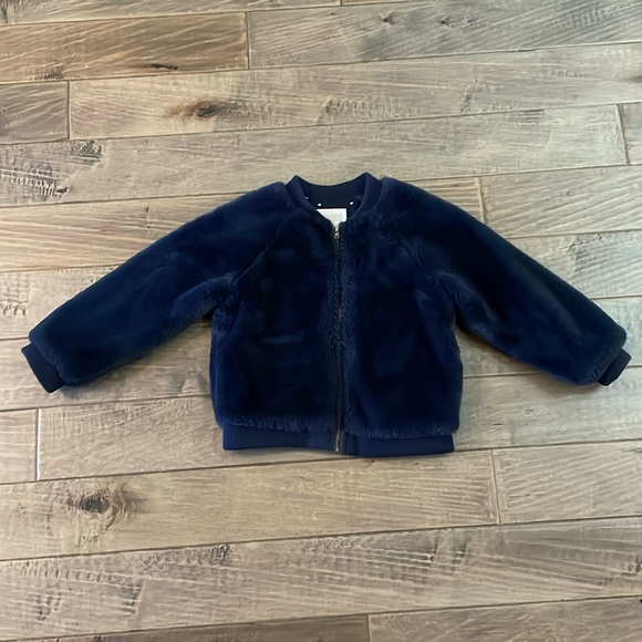 Girls Gymboree navy blue fluffy coat - Picture 1 of 4